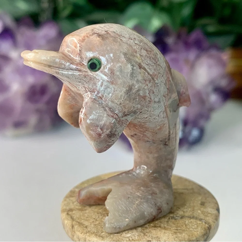 Soapstone Carved Dolphin Figurine Stone Animal Carving Figure Statue 2”